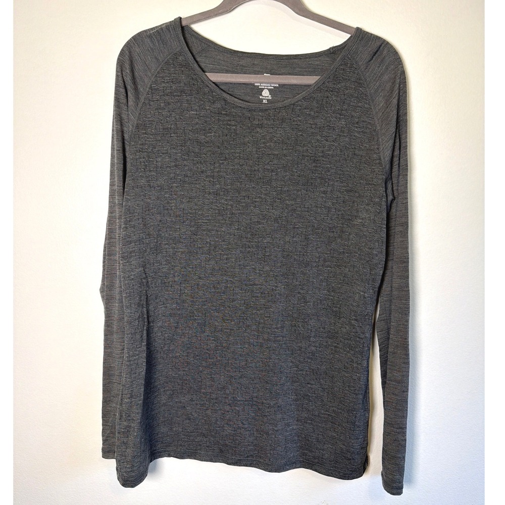 Segments 100% Merino Wool Long Sleeve Top Gray Chevron Base Layer XL